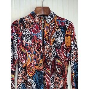 MSK Dress Womens Medium Multicolor Paisley Zip Front Collared A Line Knee Length